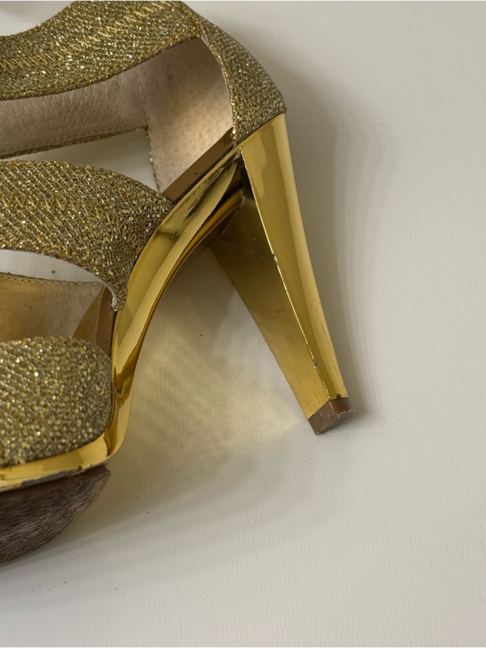 Michael Kors Glitter Gold Strappy Zip High Heels Size 6 - Picture 7 of 9
